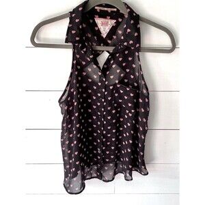 Petal Pink Heart Black Sleeveless Blouse cute core, dolled up, playful fun print